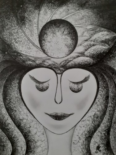 Dessin intitulée "Spirit-portrait-n5-…" par Murielle Léger, Œuvre d'art originale, Crayon