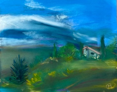 Dessin intitulée "Une maison bien sage" par Marie Claude Lambert, Œuvre d'art originale, Pastel