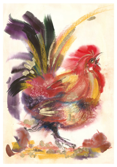 绘画 标题为“sun bird of october” 由Tanya Melart, 原创艺术品, 水彩 安装在纸板上
