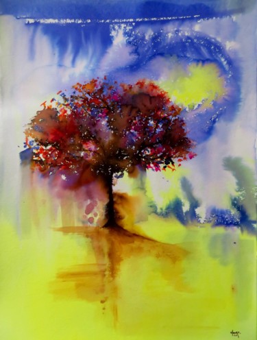 Eclat - paysage expressionniste - aquarelle sur papier Peinture intitulée "Eclat - paysage exp…" par Clau Redier-Clément, Œuvre d'art originale, Encre