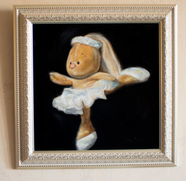 Painting titled "Plush Ballerina" by Vanya Volzhsky, Original Artwork, Oil Mounted on Cardboard
