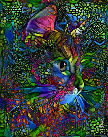 Fifi garden, cat - Mix media on panel- 70 x 55 cm - OOAK