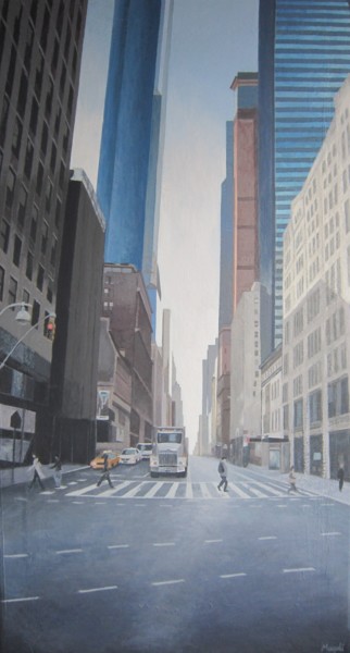 Peinture intitulée "New York en bleu et…" par Magali Augris, Œuvre d'art originale, Acrylique Monté sur Châssis en bois