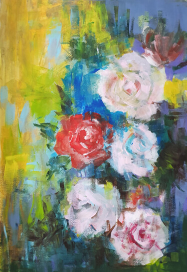 Schilderij getiteld "Pampered roses" door Anna Radis (Anna Radis Art), Origineel Kunstwerk, Acryl
