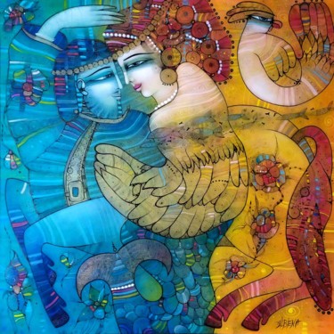 Peinture intitulée "Les 4 éléments" par Albena Vatcheva, Œuvre d'art originale, Huile Monté sur Châssis en bois