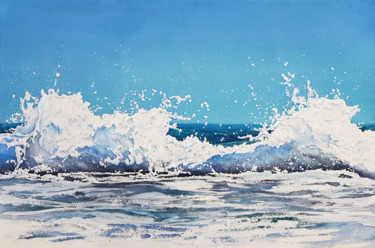Painting titled "Waves and seascape…" by Svetlana Lileeva, Original Artwork, Watercolor