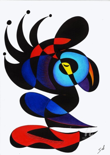 图画 标题为“Sitting Plume-The q…” 由Solveig Marty "Sol", 原创艺术品, 墨