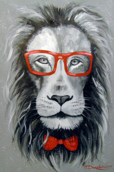 「Fashionable Lion」というタイトルの絵画 Olhaによって, オリジナルのアートワーク, オイル