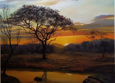 Painting titled "Sunset in karaye" by Chuka Ibe, Original Artwork, Oil