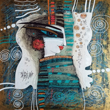 Peinture intitulée "Golden rain" par Albena Vatcheva, Œuvre d'art originale, Collages Monté sur Panneau de bois