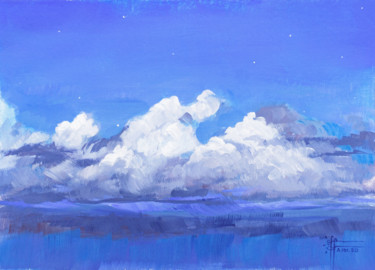 "Night Sky" - Original Cloudscape Small Acrylic Painting 绘画 标题为“"Night Sky" - Origi…” 由Anna Ivanova, 原创艺术品, 丙烯