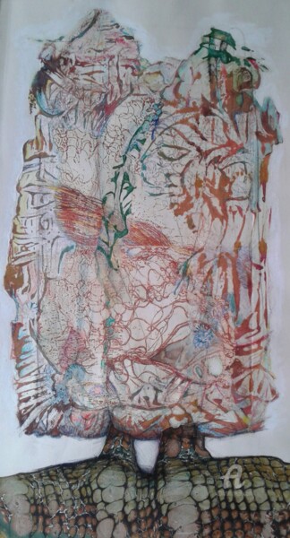 Gravures & estampes intitulée "Le vieux couple" par Lilli Deutsch, Œuvre d'art originale, Gravure