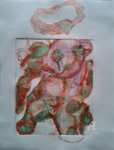 Gravures & estampes intitulée "Teddybear is so unh…" par Lilli Deutsch, Œuvre d'art originale, Gravure