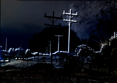 night driving on the road between Boise and Star, Id,... Arts numériques intitulée "night driving on th…" par Michel Tabanou, Œuvre d'art originale, Peinture numérique