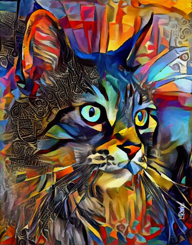 Lino, cat- Mix media , 70 x 55 cm - OOAK