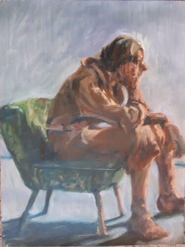 Schilderij getiteld "model sitting with…" door Hilde Plessers, Origineel Kunstwerk, Olie