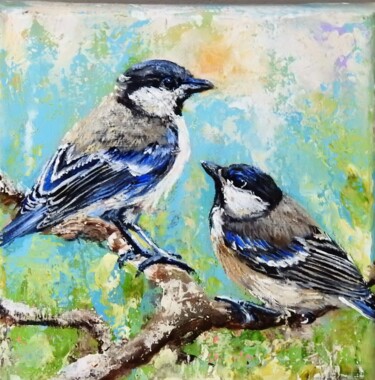 Peinture intitulée "Mésange Charbonnièr…" par Nadine Lenzotti, Œuvre d'art originale, Acrylique Monté sur Châssis en bois