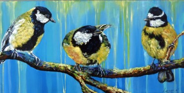 Peinture intitulée "Mésanges Charbonniè…" par Nadine Lenzotti, Œuvre d'art originale, Acrylique Monté sur Châssis en bois