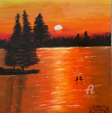 Painting titled "sunset" by Saud Ali Alassaf, Original Artwork, Oil
