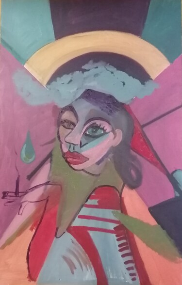 Peinture intitulée "Les yeux menthe à l…" par Valérie Blum (Valery), Œuvre d'art originale, Acrylique Monté sur Châssis en b…