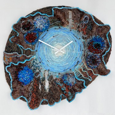 Mosaic wall clock. Brown with turquoise. 设计 标题为“Mosaic wall clock.…” 由Elena Kirillova, 原创艺术品, 镶嵌