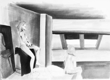 Femme nue assise de profil 图画 标题为“Femme nue assise de…” 由Maria Iacuzzi (SIMPLE ART), 原创艺术品, 标记