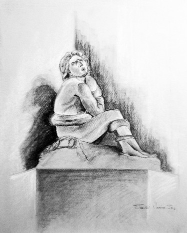 Adam et le serpent Dessin intitulée "Adam et le serpent" par Maria Iacuzzi (SIMPLE ART), Œuvre d'art originale, Fusain