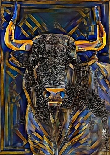 Belles cornes - Bull - Mix media  - 70x50 cm - OOAK