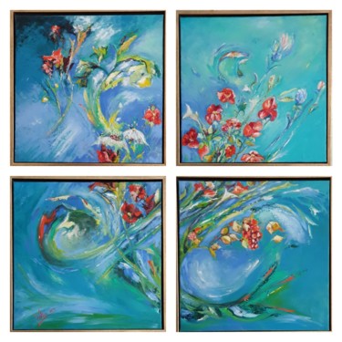 "Explosion florale" Peinture intitulée ""Explosion florale"" par Pascale Fleury-Vallée, Œuvre d'art originale, Huile Monté sur Châssis en bois