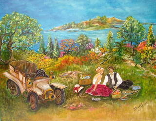 Painting titled "Déjeuner sur l'herbe" by Wadislava Dedoncker (Wadis), Original Artwork
