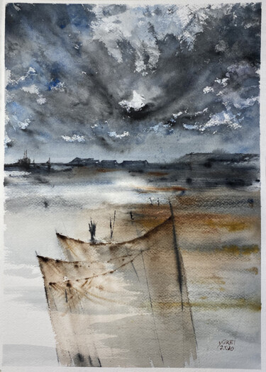 Pittura intitolato "La spiaggia dei pes…" da Yūrei, Opera d'arte originale, Acquarello