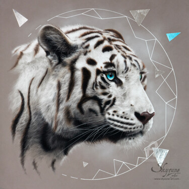 White tiger painting art Tableau tigre blanc тигр Σχέδιο με τίτλο "White tiger paintin…" από Skyzune Art, Αυθεντικά έργα τέχνης, Παστέλ