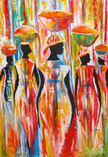 Return of the Market Women Series 「Return of the Marke…」というタイトルの絵画 Olaoluwa Smithによって, オリジナルのアートワーク, アクリル