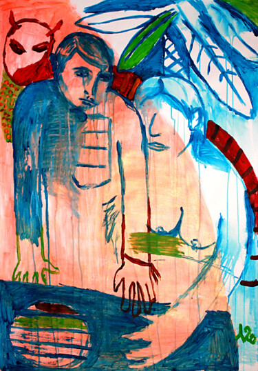 图画 标题为“Adam & Eve 8” 由Eddy Legrand, 原创艺术品, 丙烯