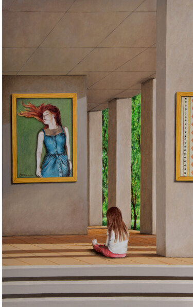 Peinture intitulée "Rousse en robe bleu" par Plumerand Frédéric, Œuvre d'art originale, Huile