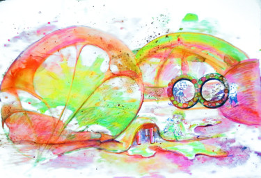 Malerei mit dem Titel "Landing" von D. D Énes Á, Original-Kunstwerk, Aquarell