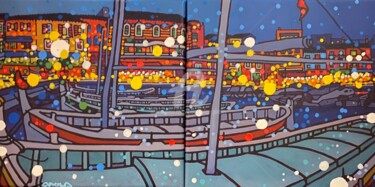 Painting titled "Cassis la nuit" by Gwendoline Pieters, Original Artwork, Oil Mounted on Wood Stretcher frame