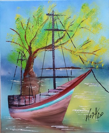 Malerei mit dem Titel "Arbre vert" von Pascal Koza, Original-Kunstwerk, Acryl Auf Keilrahmen aus Holz montiert