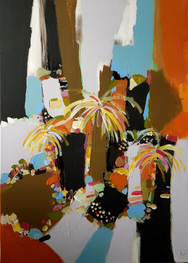 Peinture intitulée "Une île mosaïque" par Muriel Cayet, Œuvre d'art originale, Acrylique Monté sur Châssis en bois