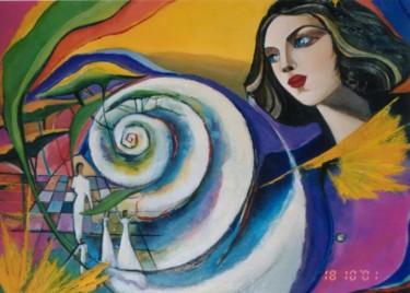 「SPIRALE VITALE」というタイトルの絵画 Nicole Sadinによって, オリジナルのアートワーク, オイル ウッドストレッチャーフレームにマウント