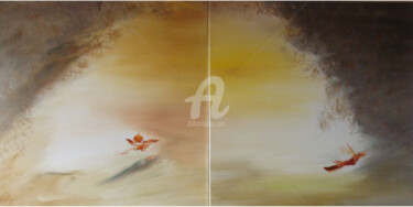 Schilderij getiteld "L'âme volant dans l…" door Nelly Carnet, Origineel Kunstwerk, Acryl Gemonteerd op Frame voor houten bra…