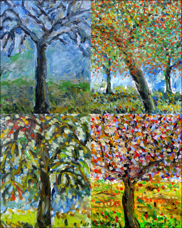 Painting titled "exTree collection" by Jean Mirre, Original Artwork, Oil
