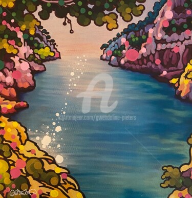 Peinture intitulée "Calanque d’en-vau,…" par Gwendoline Pieters, Œuvre d'art originale, Marqueur Monté sur Châssis en bois
