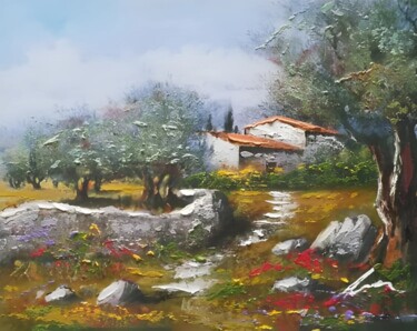 Village acrylic print painting on canvas 绘画 标题为“Village acrylic pri…” 由Filip Petrovic, 原创艺术品, 丙烯