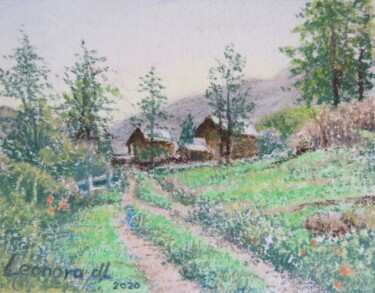 제목이 "Swiss Chalets ( min…"인 그림 Leonora De Lange로, 원작, 파스텔