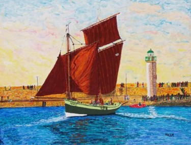 Vieux gréements dans le port de Binic (Côtes d'Armor) France Peinture intitulée "Vieux gréements dan…" par Marie-Claude Le Roux, Œuvre d'art originale, Acrylique