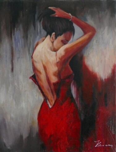 绘画 标题为“Woman in a red dres…” 由Filip Petrovic, 原创艺术品, 油