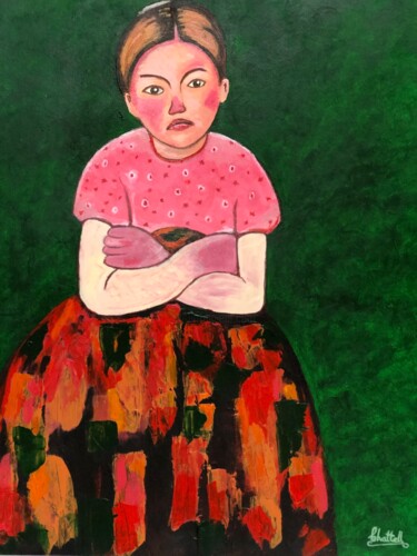 Peinture intitulée "Girl with Crossed A…" par Eric Chattell, Œuvre d'art originale, Acrylique