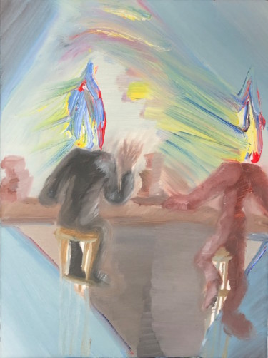 Talks at the watering hole Painting titled "Talks at the wateri…" by Tiberiu Protopopescu, Original Artwork, Oil Mounted on Wood Stretcher frame