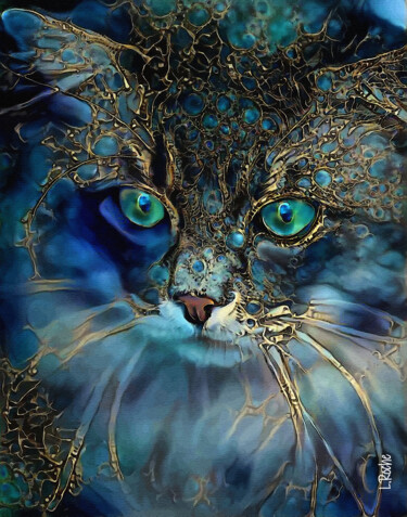 El Guapo azul, cat - mix media on panel - 70x55 cm